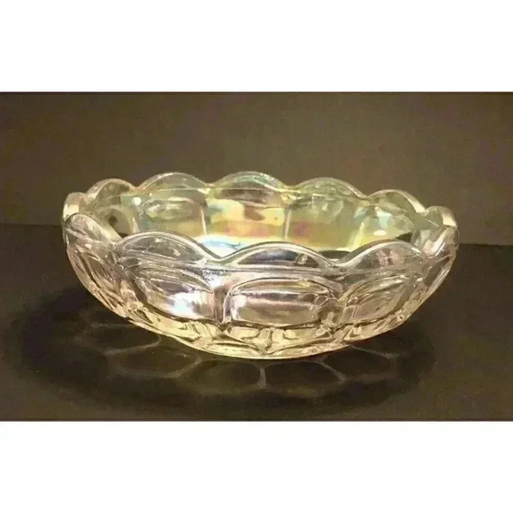 VTG Federal Yorktown Clear Iridescent Carnival Glass Bowl Grannycore Scalloped - Picture 5 of 15